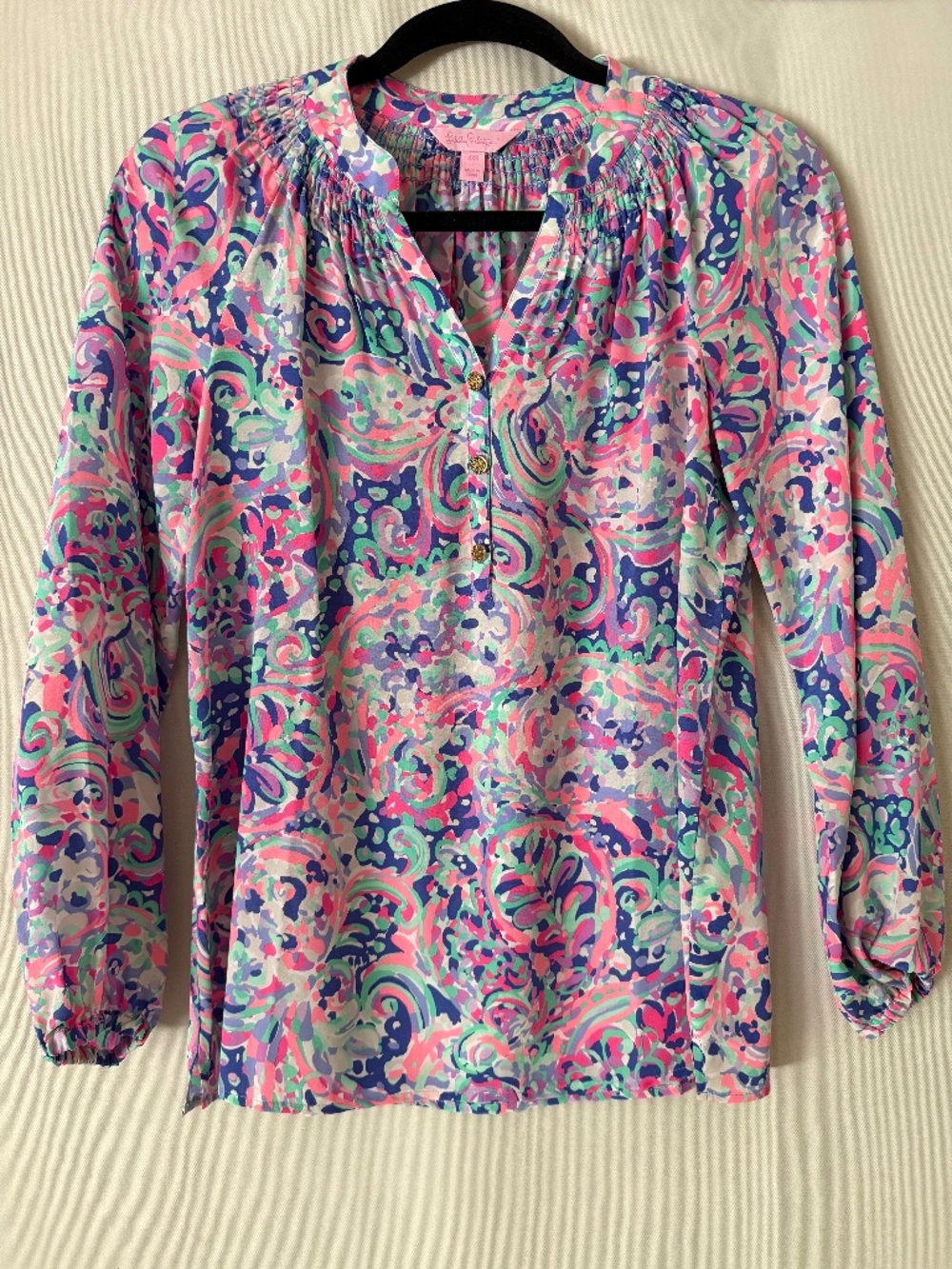 GUC Lilly Pulitzer Elsa Silk Blouse Multi La Playa Size XXS